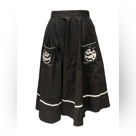 Hell Bunny Dresses & Skirts - Hell Bunny Bat Swing Skirt Black White Goth Rockabilly Pinup 1950s Pockets Sz S